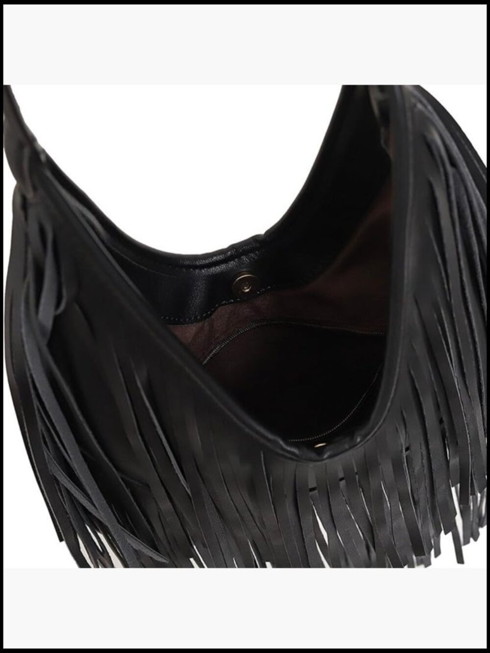 Faux Leather Fringe Hobo Shoulder Bag Slouchy Purse Vintage Chic Y2K - Picture 4 of 7